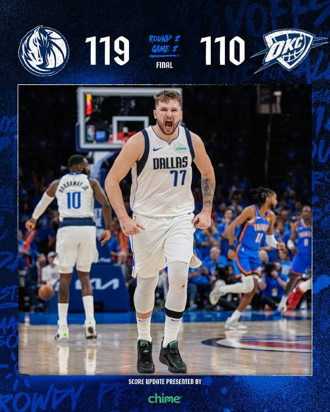东契奇华盛顿合砍58分 独行侠客场扳平雷霆1-1